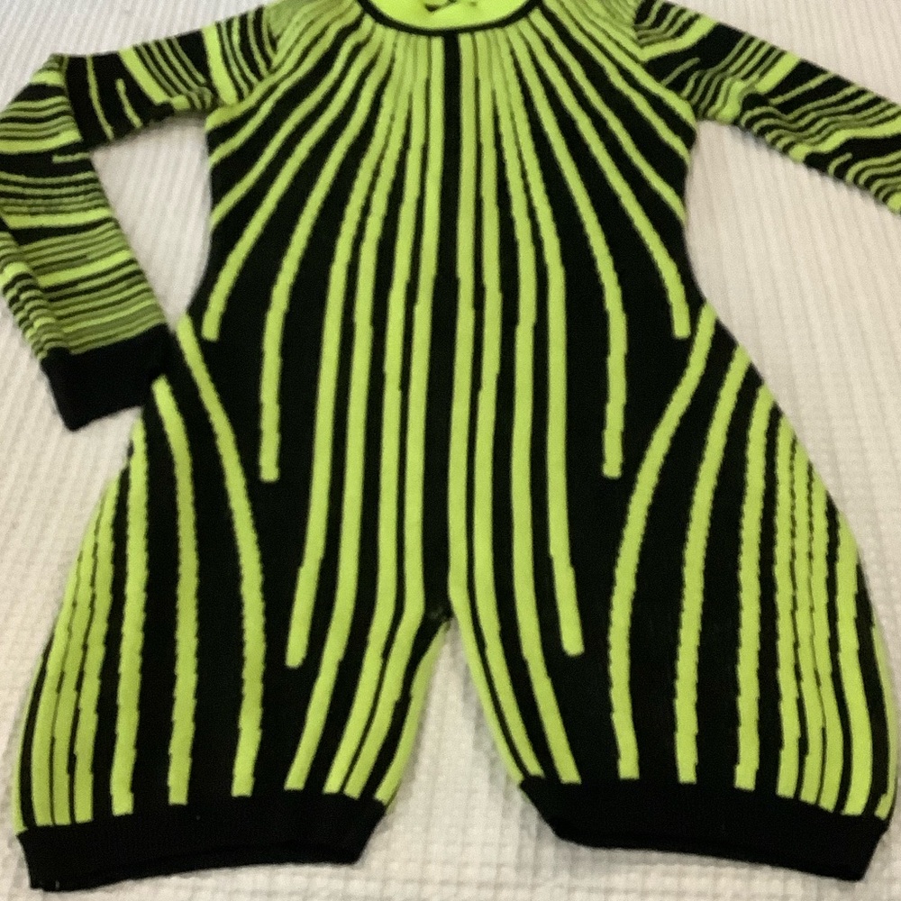 Adult Knit Neo Green One Peace Shorts long sleeve with zipper and clasp in back.
